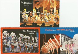 LAS VEGAS NEVADA Tropicana MGM Grand Stardust SHOWTIME 3 Postcards - Las Vegas