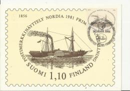 FINLAND 1981 – MAXICARD F.D ISSUE NORDIA 1981 PHILATELIC EXHIBITION 125 YEARS  W 1 STS OF 1.10 (POSTALSHIP FURST MENSCHI - Tarjetas – Máximo