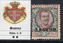 ITALY - SASENO N.8 -  Cat. 200 Euro - GOMMA INTEGRA - MNH** - LUXUS POSTFRISCH - Saseno