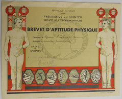 1932 Brevet D'Aptitude Physique Villelongue De Maureillas  Illustration Sports Art Décoratif éditeur Boyer Paris - Diplome Und Schulzeugnisse