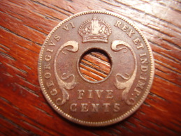 BRITISH EAST AFRICA USED FIVE CENT COIN BRONZE Of 1942. - Colonie Britannique