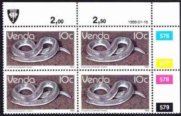 Venda - 1986 - Second Definitive - Reptiles - Control Block - Northern Lined Shovelsnout Snake - Serpents