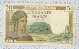 SUPERBE BILLET DE CINQUANTE FRANCS CERES DATE DU 27.12.1934 - 50 F 1934-1940 ''Cérès''