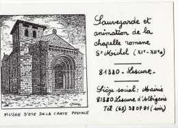 CPM   81     LESCURE          SAUVEGARDE ANIMATION CHAPELLE ROMANE SAINT MICHEL     DESSIN MAURICE CARRIERE - Lescure