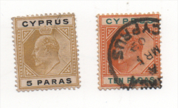 Fra404 Cipro, Cyprus, 1904-08 Re King Roi Edward, Eduardo, Edoardo VII, D:14 N.44 E N.45, 5 Paras, 10 Paras - Oblitérés