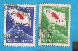 1951 X  MHN-3 TRIESTE B JUGOSLAVIJA ITALIJA SLOVENIJA CROCE ROSSA BANDIERA OVERPRINT GARANZIA RARO-BELLO USED - Gebraucht