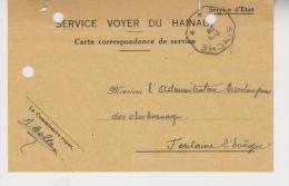 Carte Correspondance Du Service Voyer Du Hainaut Du 29/12/1918 - Lettres & Documents