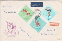 SPD-L5 - HONGRIE Championnats Sportifs Universitaires N° 1754/62 Sur 3 Lettres Par Avion Et Express - Cartas & Documentos