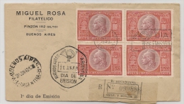 ARGENTINA - 1949 REGISTERED EXPRESO FDC Block Of 4 Yvert # 501 - FDC