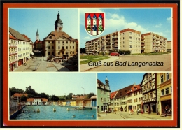 Bad Langensalza  -  Rathaus , Freibad , Neubauten , Neumarkt  -  Mehrbild Ansichtskarte Ca. 1990    (1840) - Bad Langensalza
