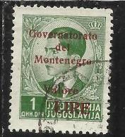 OCCUPAZIONE ITALIANA MONTENEGRO 1942 GOVERNATORATO RED OVERPRINTED SOPRASTAMPA ROSSA LIRE 1 D USED - Montenegro