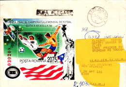 SOCCER, FOOTBALL, USA'94 WORLD CUP, STAMP ON REGISTERED COVER, 1994, ROMANIA - 1994 – Vereinigte Staaten