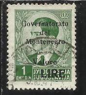 OCCUPAZIONE ITALIANA MONTENEGRO 1942 GOVERNATORATO BLACK OVERPRINTED SOPRASTAMPA NERA LIRE 1 D USED - Montenegro