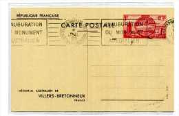 ENTIER POSTAL / MEMORIAL AUSTRALIEN / VILLERS BRETONNEUX / OBLITERATION MECANIQUE 1938 - Other & Unclassified