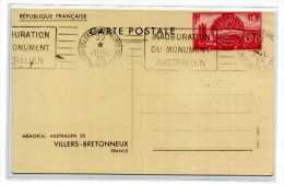 ENTIER POSTAL / MEMORIAL AUSTRALIEN / VILLERS BRETONNEUX / OBLITERATION MECANIQUE 1938 / TIMBRE DECALLE VERS LE HAUT - Autres & Non Classés