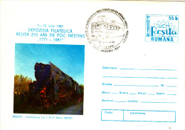 TRAINS, I-D-2 142072 LOCOMOTIVE RESITA MADE, COVER STATIONERY, ENTIERE POSTAUX, 1981, ROMANIA - Andere & Zonder Classificatie