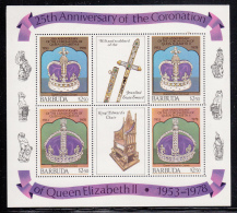 Barbuda MNH Scott #347 Sheet Of 4 $2.50 Crowns With 2 Center Labels - Queen Elizabeth II 25th Ann Coronation - Barbuda (...-1981)