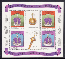 Barbuda MNH Scott #346 Sheet Of 4 $1.50 Crowns With 2 Center Labels - Queen Elizabeth II 25th Ann Coronation - Barbuda (...-1981)