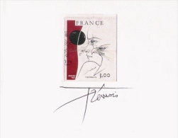 Delcampe - TREMOIS PIERRE YVES  (1921 PARIS..)  PEINTRE SCULPTEUR GRAVEUR FRANCAIS . AUTOGRAPHE SOUS UNE DE SES OEUVRES EN TIMBRE - Altri & Non Classificati