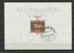 Germany 1937 Sheet Mi Block 10 Used First Day Of Cancel Munchen Horse Race  CV 130 Euro - Blocks & Sheetlets