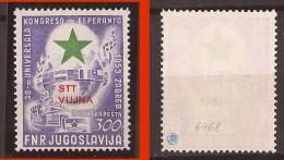 1953  104 B   JUGOSLAVIJA SLOVENIJA CROAZIA TRIESTE B  ESPERANTO COLLOR RARO-HELLPURPRVIOLETT-GRU EN  LUX GARANZIA  MNH - Neufs