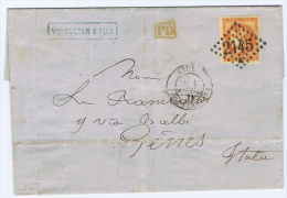 France: Issue Bordeaux.Yvert 48 1e Etat, On Cover From Lyon To Genes, Italy, Very Nice Cancel And Margins. - 1870 Bordeaux Printing