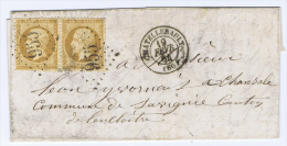 France: Cover 1864 Yvert 21 Pair, Chatellerault To Commune De Jasignie ?? - 1862 Napoleon III