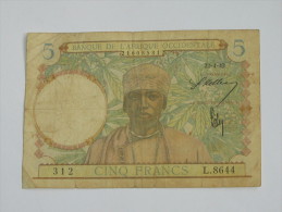 5 Francs 1942 - Banque De L´Afrique Occidentale **** EN ACHAT IMMEDIAT **** - Autres & Non Classés