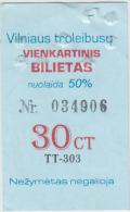 Lithuania Vilnius  Trolleybus Tickets - Europa