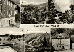 AK Lauscha, Schwimmbad, HOG Fridolin, Drei-Schanzen-Anlage, Gel, 1976 - Lauscha