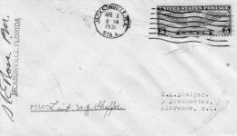 Jacksonville Fl To Florence SC 1931 Air Mail Cover - 1c. 1918-1940 Brieven