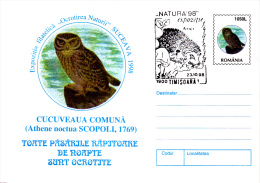 HEDGEHOG, MUSHROOMS, OWLS, COVER STATIONERY, ENTIERE POSTAUX, 1998, ROMANIA - Nager