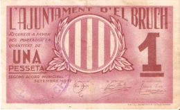 BILLETE DE 1 PTA DEL AJUNTAMENT D´EL BRUCH  DEL AÑO 1937 (BANKNOTE) - Autres & Non Classés