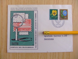 SUISSE -  SUIZA  - FDC  CARTA CIRCULADA DE BELLINZONA A BARCELONA  7 -12 - 1958 Yvert  Nº 617 + 619  FLORA - Cartas & Documentos
