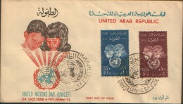 1959 EGITTO EGYPT U.A.R. FDC CAIRO UNITED NATIONS DAY - Cartas & Documentos