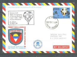 1984 AUSTRIA FIRST BALLOON MAIL ON ANTIGUA BARBUDA BALLOON COVER - Ballonpost