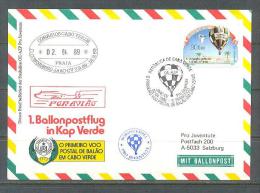 1989 AUSTRIA FIRST BALLOON MAIL ON CABO VERDE BALLOON COVER - Par Ballon