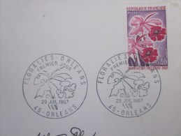 Cachet Provisoire: Floralies Orléans Premiers Jour 29 Juillet 1967 Orléans 45 Pour Mutzig 67 Enveloppe Philatélique - Cachets Provisoires