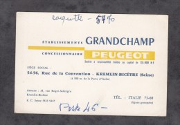 Carte Ancienne - LE KREMLIN BICETRE - Grandchamp , Concessionaire PEUGEOT - Automobile - Rue De La Convention - Automobil