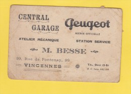 Carte Ancienne - VINCENNES - Central Garage - Agence Officielle PEUGEOT  - 1946 -- M. Besse - Atelier Mécanique - Automobil