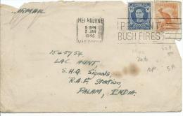 1946 Cover 2 1/2d Blue King And 1/2d Kangaroo Melbourne To RAF Station Palam India Roughly Opened - Brieven En Documenten