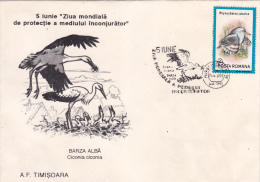 CICOGNE BLANCHE, BIRDS,MONDIAL DAY OF ENVIRONMENT,SPECIAL COVER, OBLITERATION CONCORDANTE,1993, ROMANIA - Cicogne & Ciconiformi