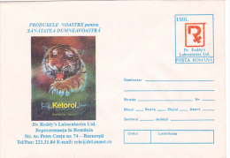 MEDICINE AND ANIMALS, LION, AND  DR REDDY´S LABORATORIES LTD,COVER STATIONERY,1996, ROMANIA - WHO