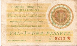 BILLETE DE 1 PTA DEL CONSELL MUNICIPAL D´ESPARRAGUERA (SELLO SECO)  DEL AÑO 1937 (BANKNOTE) - Otros & Sin Clasificación