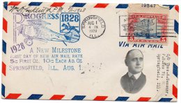 Frist Day New Air Mail Rate Springfield ILL 1928 Air Mail Cover - 1c. 1918-1940 Covers