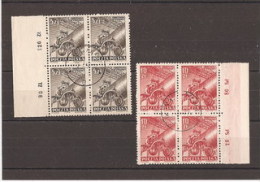 POLAND 1952 CEMENT WORKS SET OF 2 BLOCK OF 4 MARGINS ERROR COLOUR SHIFTS (ENGRAVED BY SLANIA), USED Industry - Varietà E Curiosità