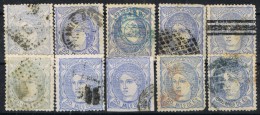 Precioso Lote 10 Sellos 50 Mils Alegoria 1870, Variedades. Num 107, 107a, 107b Y 107s º - Used Stamps