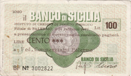 BANCO DI SICILIA  /  Vaglia Cambiario Lire 100 - Altri & Non Classificati