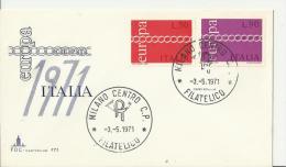 EUROPA 1971– ITALY FDC “EUROPA –CEPT CAPITOLIUM 171” W 2 STS OF 50-90  L POSTM MILANO CENTRO - FILATELICO MAY 3,1971 RE1 - 1971