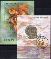 Meeresschnecken 1993 Fisch Goldbrasse Madagaskar Block 208+263 O 6€ Mollusken WWF M/s Fauna Bloc Fish Sheets Bf Malagasy - Gebruikt